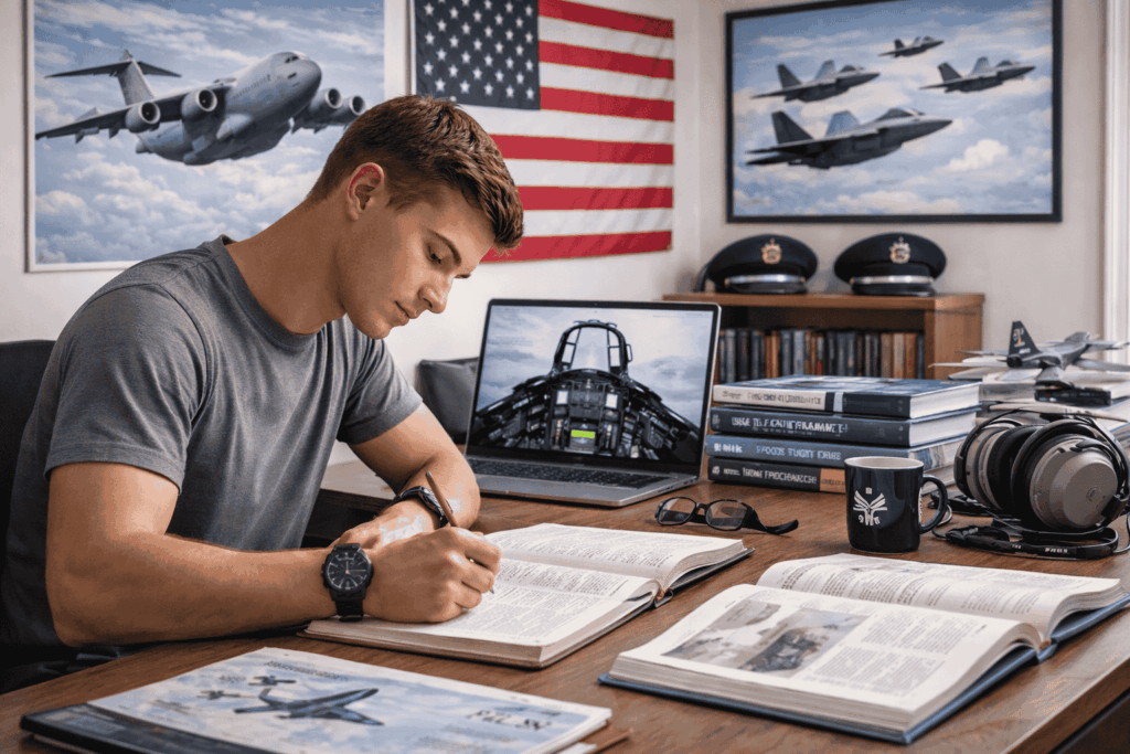 Applicant studying books